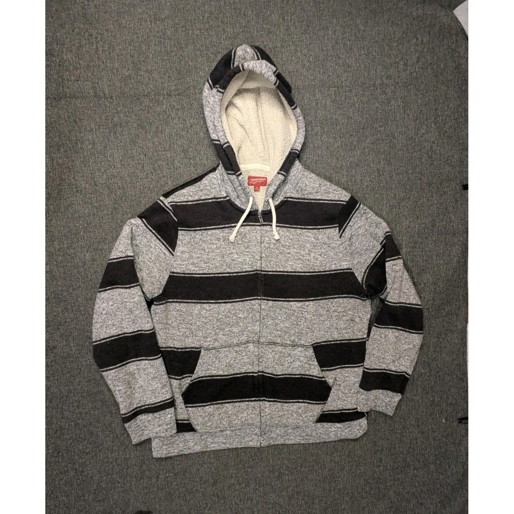 Arizona Jean Co Sherpa Lined Zip Up Hoodie Mens XL Fleece Hooded Striped Jacket‎